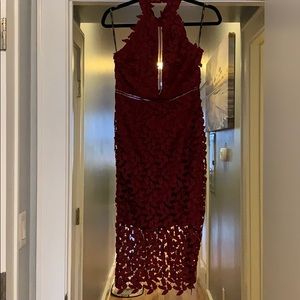 Burgundy Halter Lace Bardot Dress